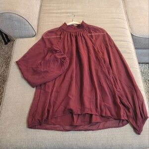 Joie Deep Wine Balloon Sleeve Lined Boho Flowy Top Size Large Limited Edition